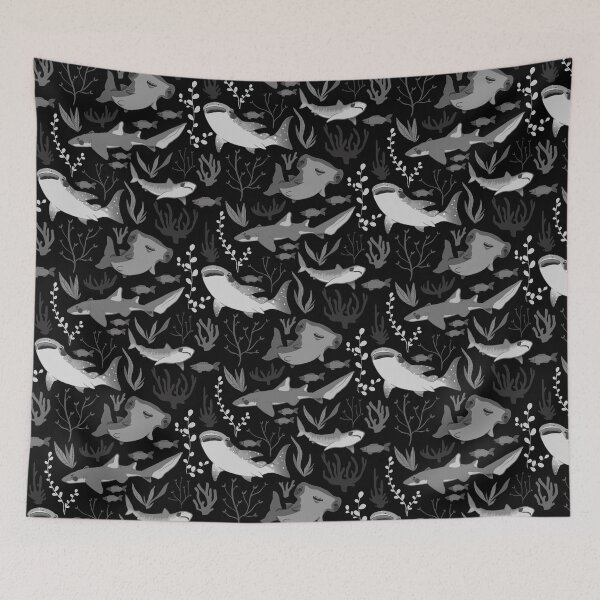 Item preview, Sharks #1 - Cute Black and Grey Cartoon Fish Ocean Pattern designed and sold by TheRainbowRoom.