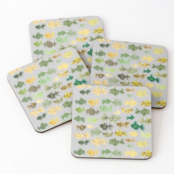 Item preview, Green and Yellow Watercolor Fish Pattern designed and sold by HeatherNafeArt.