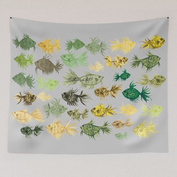 Item preview, Green and Yellow Watercolor Fish Pattern designed and sold by HeatherNafeArt.