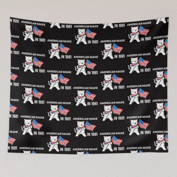 Item preview, AMERICAN MADE SINCE 1981 CAT WITH FLAG designed and sold by InnateApparel.