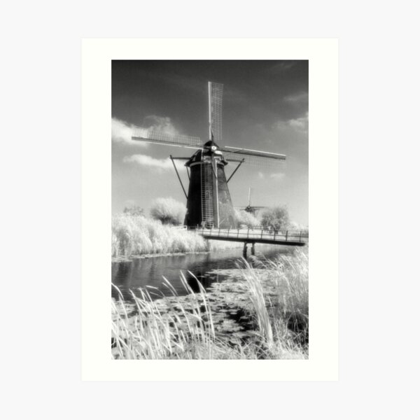 Kinderdijk Windmill Infrared Photograph Art Print