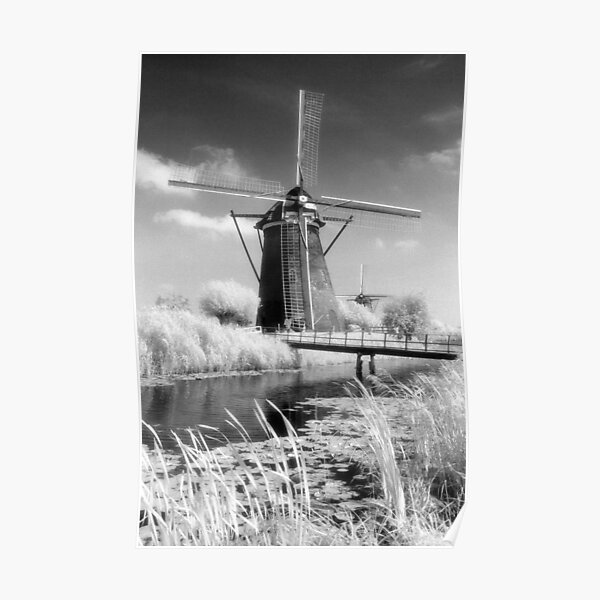 Kinderdijk Windmill Infrared Photograph Poster