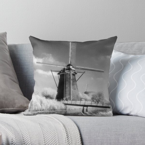 Kinderdijk Windmill Infrared Photograph Throw Pillow