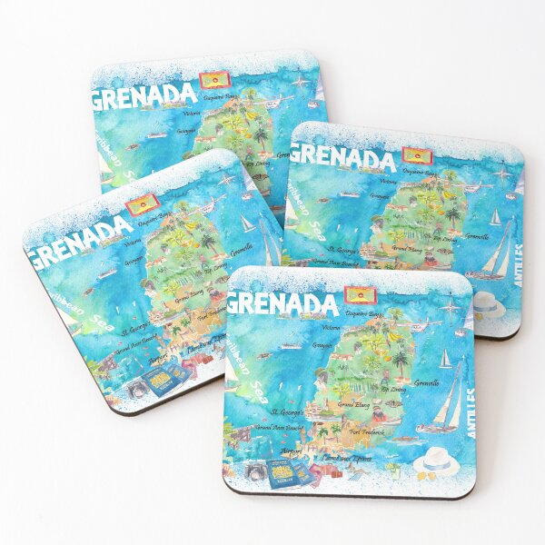 Item preview, Grenada Antilles Illustrated Caribbean Travel Map with Highlights of West Indies Island Dream designed and sold by artshop77.
