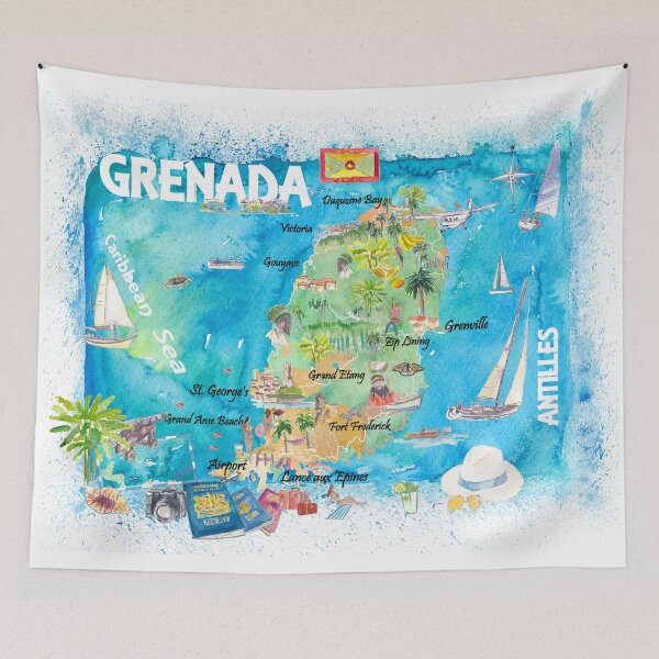 Item preview, Grenada Antilles Illustrated Caribbean Travel Map with Highlights of West Indies Island Dream designed and sold by artshop77.