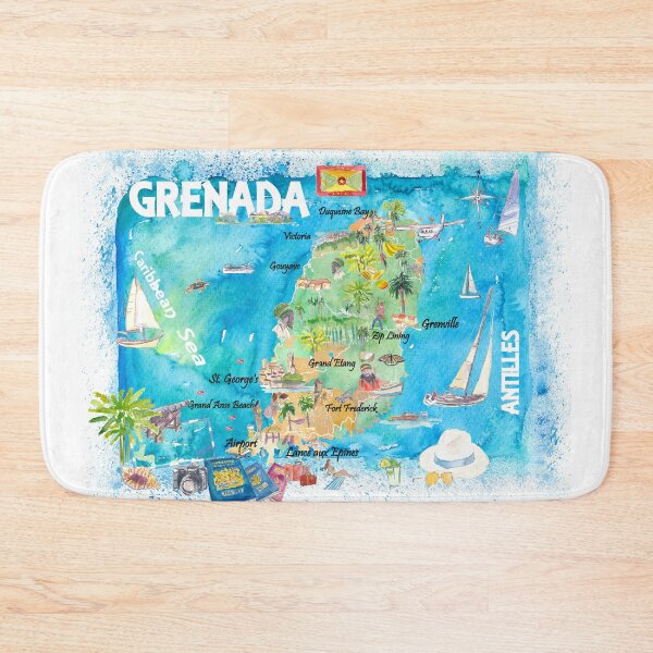 Item preview, Grenada Antilles Illustrated Caribbean Travel Map with Highlights of West Indies Island Dream designed and sold by artshop77.