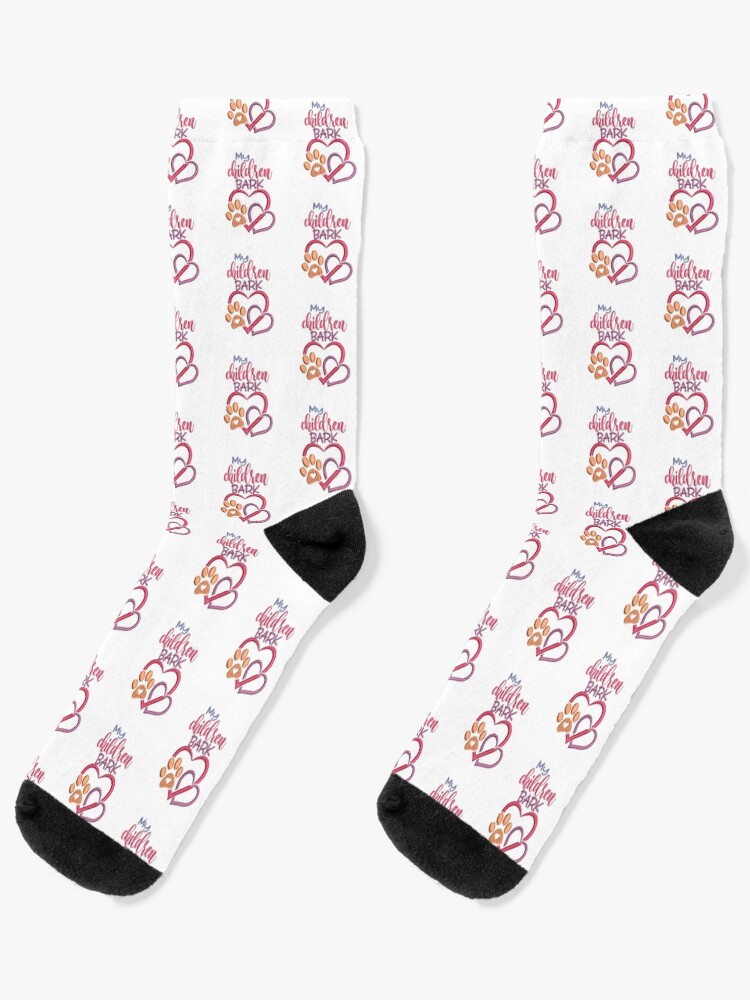 Thumbnail 1 of 5, Socks, My Children Bark Double Heart and Paw Print with Heart designed and sold by Treasurekey.