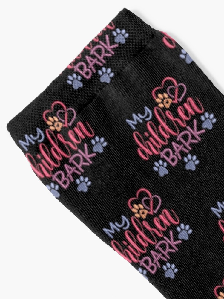 Thumbnail 2 of 5, Socks, My Children Bark Design with Blue Trailing Paw Prints designed and sold by Treasurekey.
