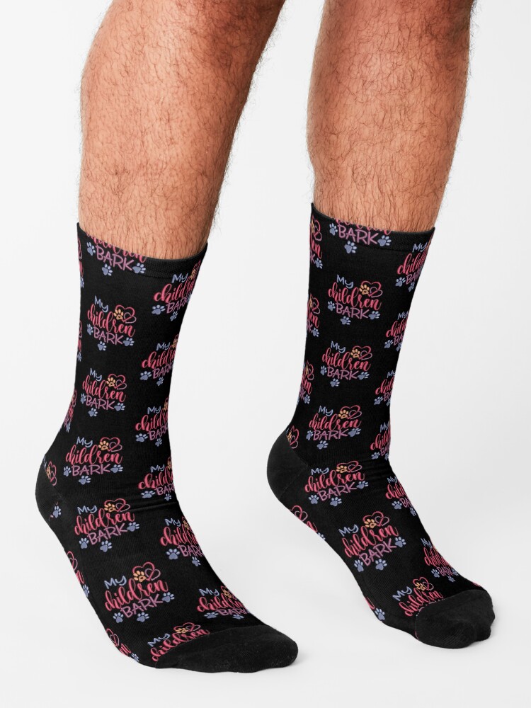 Thumbnail 3 of 5, Socks, My Children Bark Design with Blue Trailing Paw Prints designed and sold by Treasurekey.