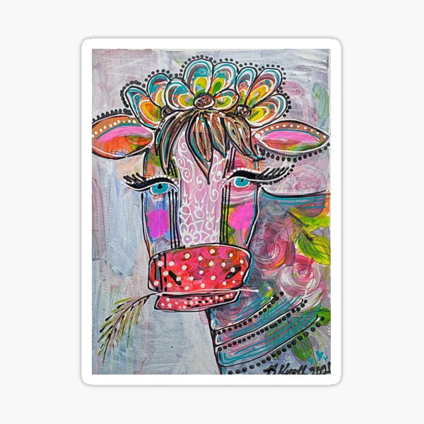 Barbara Ann Abstract Cows by Brenda Knoll Sticker