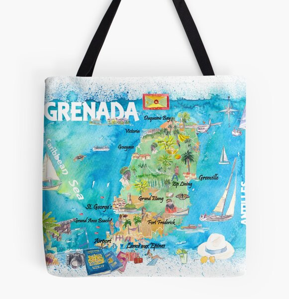 Grenada Antilles Illustrated Caribbean Travel Map with Highlights