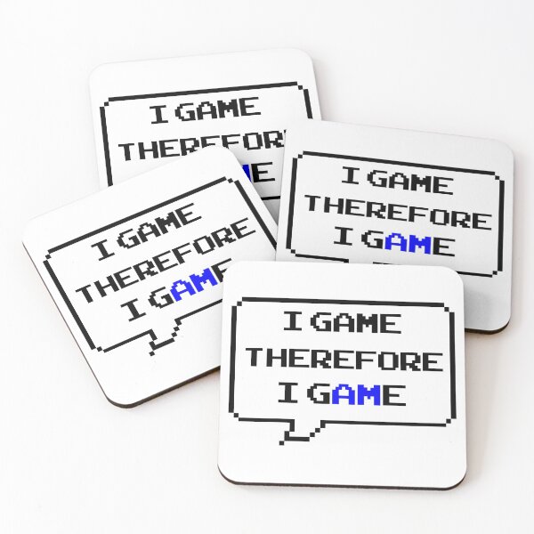 Item preview, I game therefore I am funny I game thefore I GAME pun gamer Classic retro arcade style Black, Blue and White speech bubble designed and sold by Deegital18.