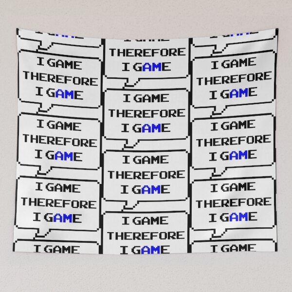 Item preview, I game therefore I am funny I game thefore I GAME pun gamer Classic retro arcade style Black, Blue and White speech bubble designed and sold by Deegital18.