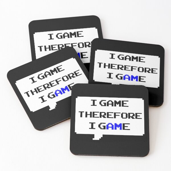 Item preview, I game therefore I am funny I game thefore I GAME pun gamer Classic retro arcade style Black, Blue and White speech bubble (dark mode) designed and sold by Deegital18.