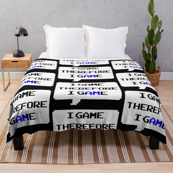 Item preview, I game therefore I am funny I game thefore I GAME pun gamer Classic retro arcade style Black, Blue and White speech bubble (dark mode) designed and sold by Deegital18.