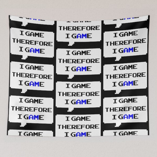 Item preview, I game therefore I am funny I game thefore I GAME pun gamer Classic retro arcade style Black, Blue and White speech bubble (dark mode) designed and sold by Deegital18.