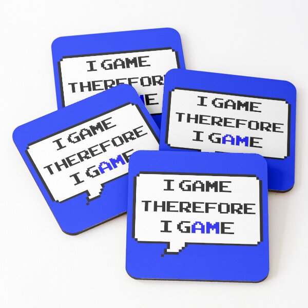 Item preview, I game therefore I am funny I game thefore I GAME pun gamer Classic retro arcade style Black, Blue and White speech bubble (retro blue mode) designed and sold by Deegital18.