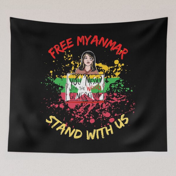 Item preview, Free Myanmar Splatter Flag Stand With Us designed and sold by WoodburyLake.