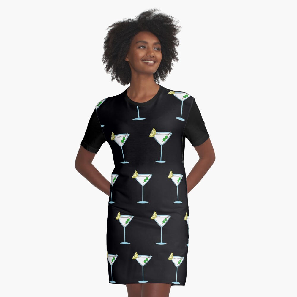 Martini Cocktail Glass Bartender Alcohol Liquor   Graphic T-Shirt Dress