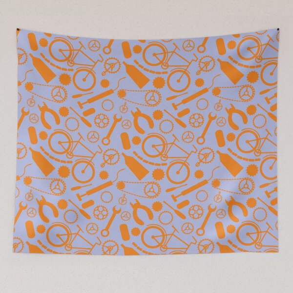 Item preview, Orange Bicycle tools on purple blue background designed and sold by shushunya13.