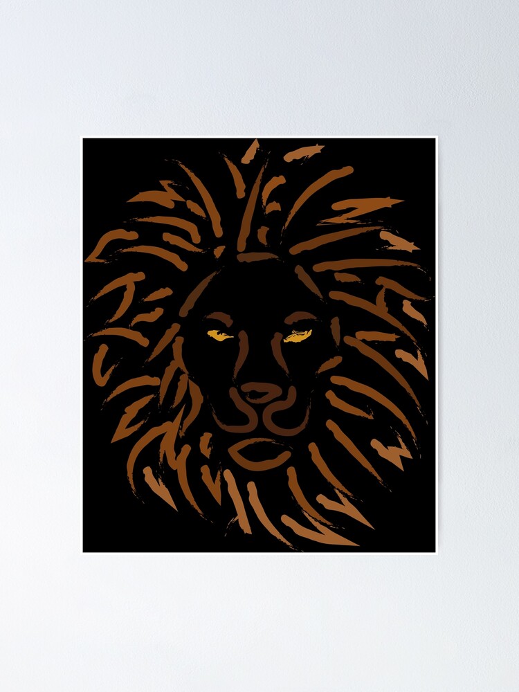 Poster « Contours de dessin au trait Lion Brush Strokes », par ...