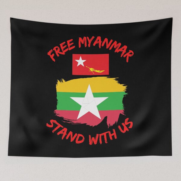 Item preview, Free Myanmar Splatter Flag Stand With Us designed and sold by WoodburyLake.
