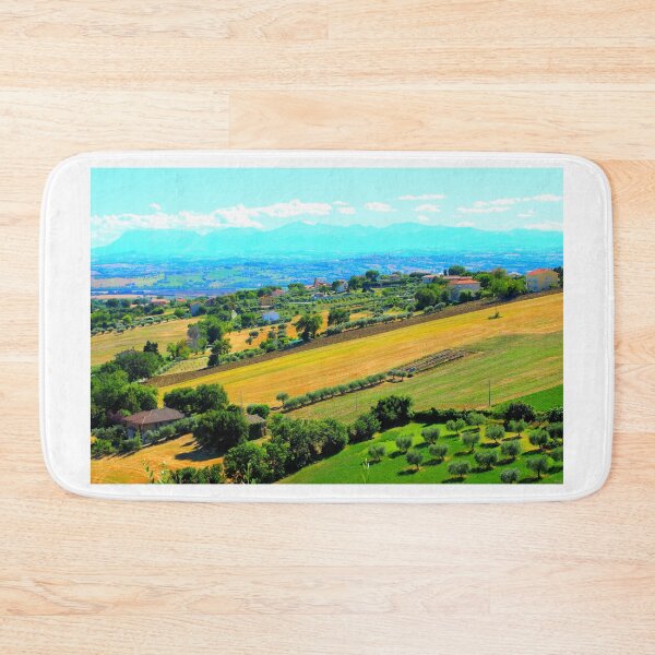 Item preview, View from Morrovalle at a Marche hilly landscape with fields, trees and houses designed and sold by Kristina Drozd.