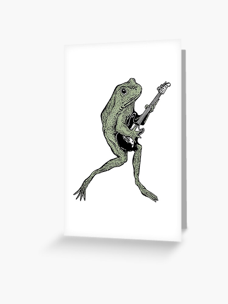 green frog playing guitar bass rock music cottagecore  Greeting Card for  Sale by pustelnik-store