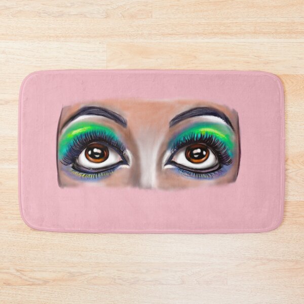 Item preview, Lashes eyelashes, brown eyes looking upwards with green eye shadow on pink background. The eyes have it, beauty is in the eye of the beholder designed and sold by Artonmytee.