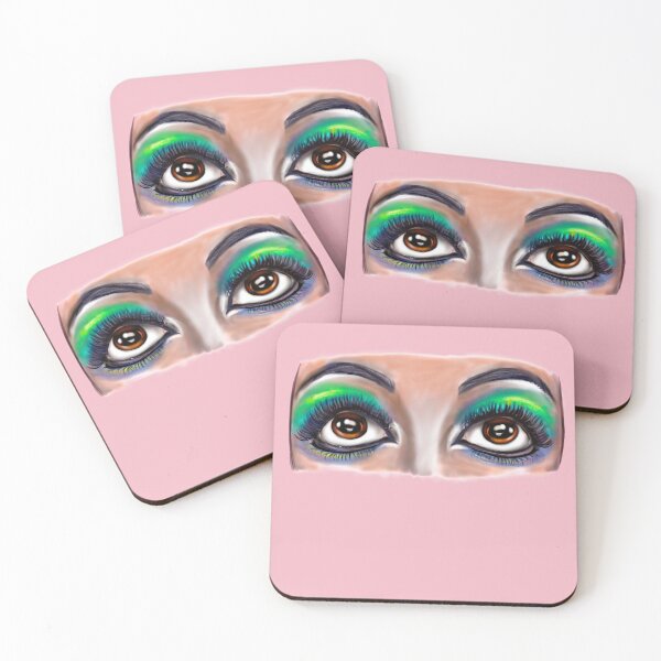 Item preview, Lashes eyelashes, brown eyes looking upwards with green eye shadow on pink background. The eyes have it, beauty is in the eye of the beholder designed and sold by Artonmytee.