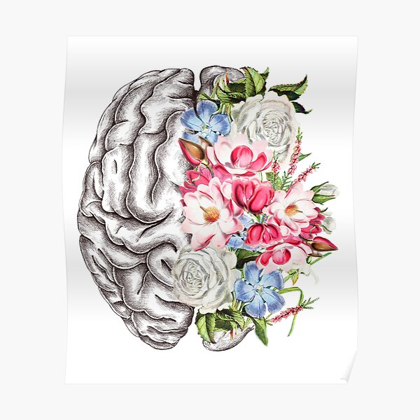 "Mental Health Matters Brain with flowers Left brain, right brain