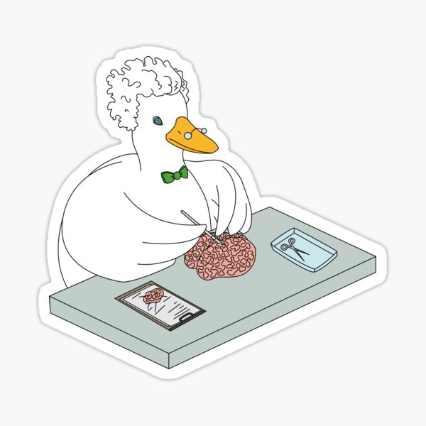 Eine Ente als Gehirnchirurg mit Fliege Sticker