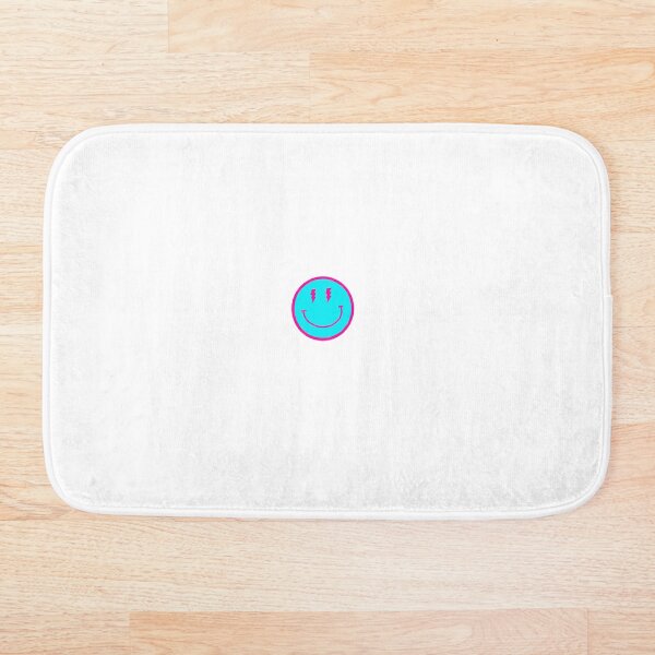 Smiley face w lighting pink and blue bolt Bath Mat