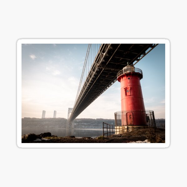 Little Red Lighthouse on a foggy morning Sticker