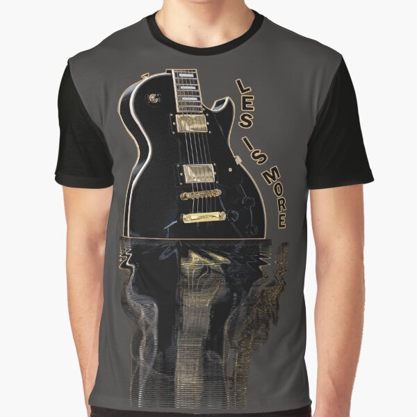 Les Is More-Les Paul Black Gibson Electric Guitar Water Reflection Ink Sketch Graphic T-Shirt
