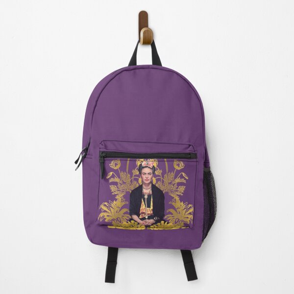 Aperçu de l'œuvre Frida Kahlo portrait couleur, fleurs dorées, fond violet créée et vendue par Adriana C (All about Frida).