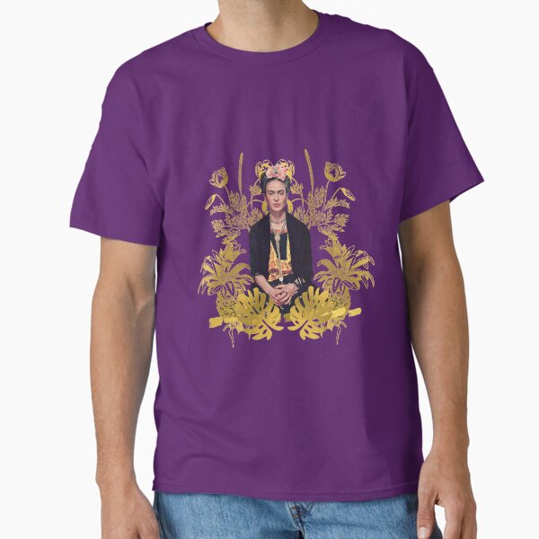 Aperçu de l'œuvre Frida Kahlo portrait couleur, fleurs dorées, fond violet créée et vendue par Adriana C (All about Frida).