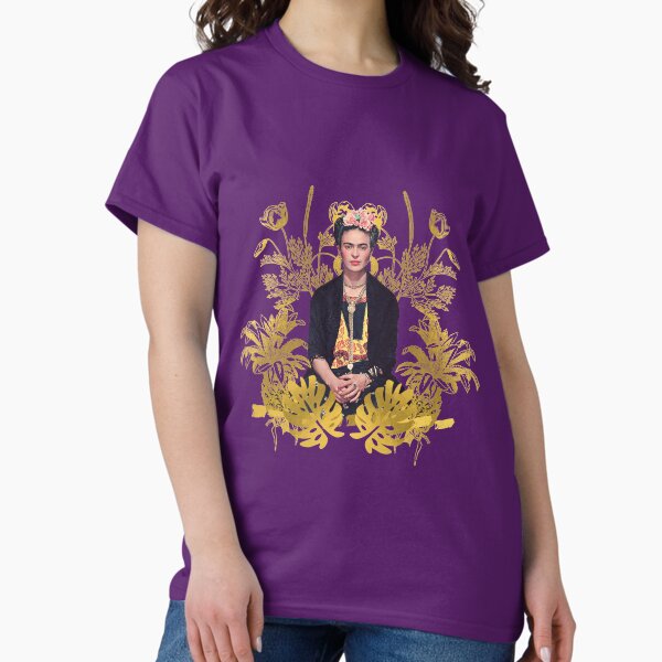 Item preview, Frida Kahlo portrait color, golden flowers, purple background designed and sold by Adriana C (All about Frida).