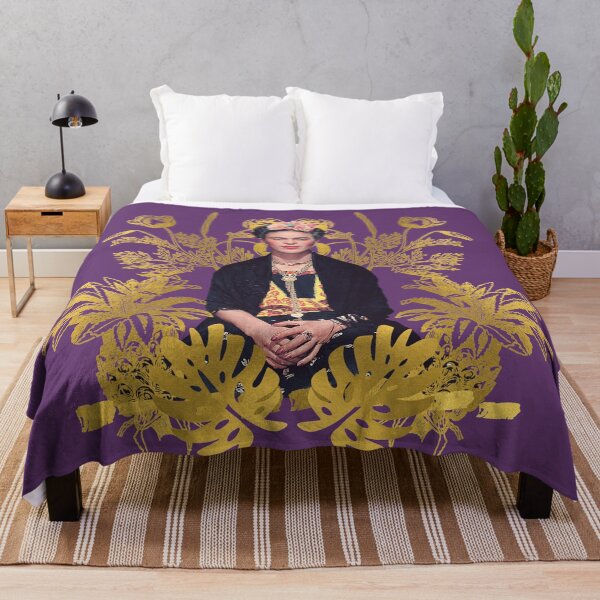 Item preview, Frida Kahlo portrait color, golden flowers, purple background designed and sold by Adriana C (All about Frida).