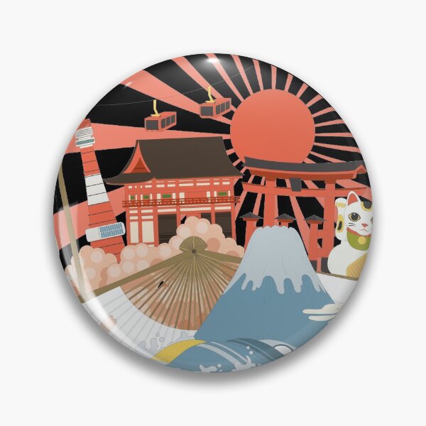 Item preview, Japan Tourism Poster Design With Attractions, Japanese Temples, Samurai cat designed and sold by OnlyPrint20.