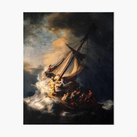The Storm on the Sea of Galilee. Painting by Rembrandt Art Board Print