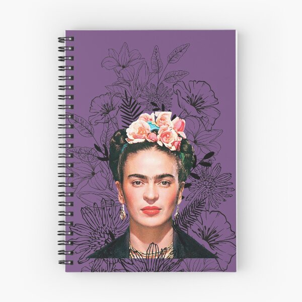 Item preview, Frida Kahlo portrait color, black and white flowers, purple background designed and sold by Adriana C (All about Frida).