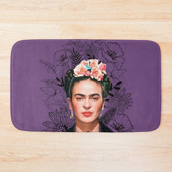 Item preview, Frida Kahlo portrait color, black and white flowers, purple background designed and sold by Adriana C (All about Frida).