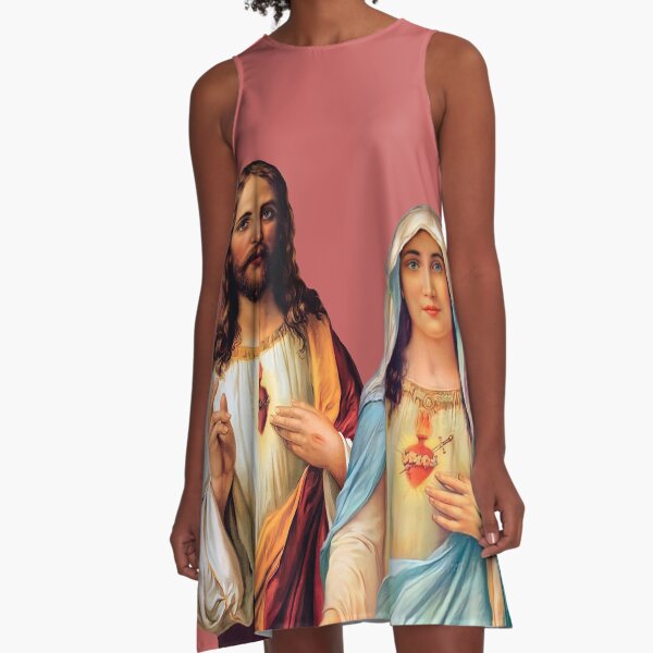 Sacred and Immaculate Hearts - III (Jesus and Mary) transparent background A-Line Dress