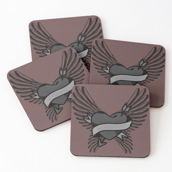 Item preview, heart and arrow tattoo in black with wings  designed and sold by hoober24.