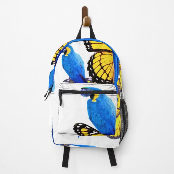 Item preview, BLUE HYACINTH PARROTS ON YELLOW BUTTERFLY ART designed and sold by sharlesart.