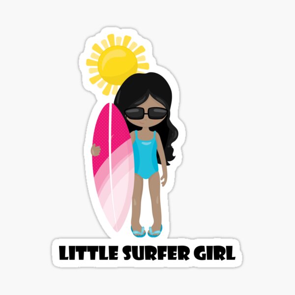 Black Haired Little Surfer Girl Sticker
