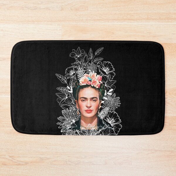 Item preview, Frida Kahlo portrait color, white flowers, black background designed and sold by Adriana C (All about Frida).