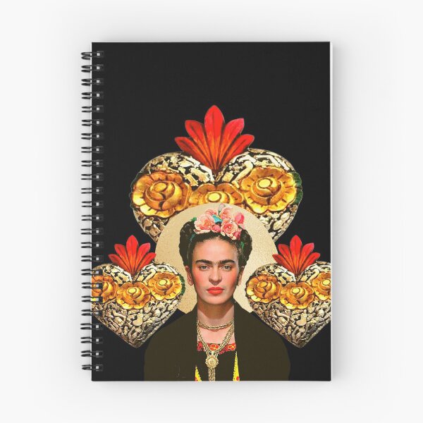 Item preview, Frida Kahlo portrait color, flowers and sacred heart, black background designed and sold by Adriana C (All about Frida).