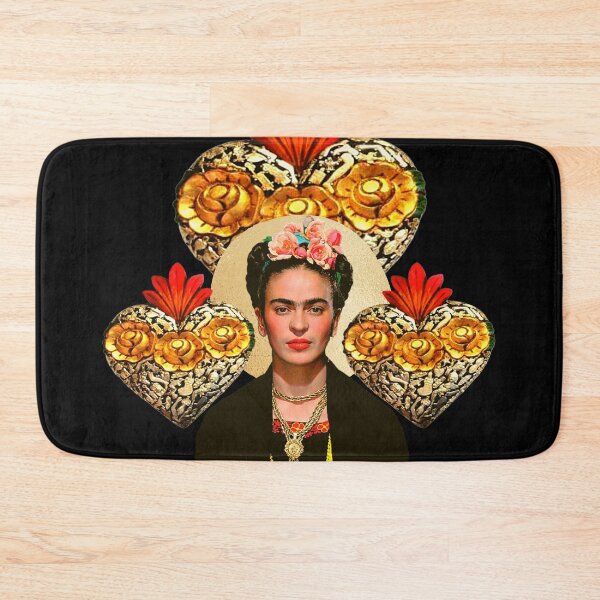 Item preview, Frida Kahlo portrait color, flowers and sacred heart, black background designed and sold by Adriana C (All about Frida).